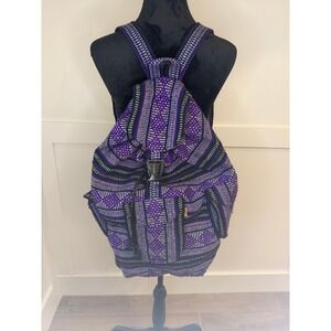 Artesanias MK Pinzon Woven Backpack Purple Geometric Boho Festival Bag Large